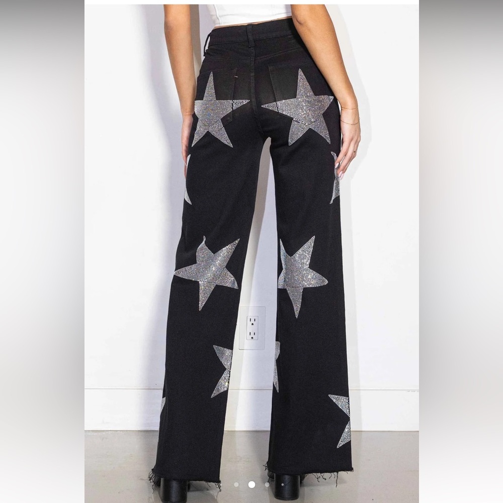 Vibrant MIU Black Flare Jeans with Silver Star Accents SOLD OUT EVERYWHERE ELSE - Picture 4 of 4